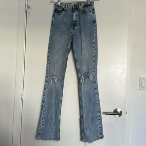 Zara High Rise Split Hem Ripped Jeans